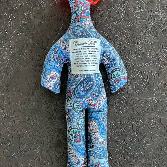 Paisley Patterned Fabric Doll with Red Accents - Picture 2 of 5